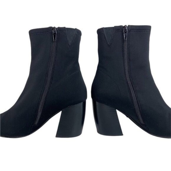 Jeffrey Campbell Neoprene Sock Black Heels Curved Stacked Block Heel Pointed Toe - Picture 6 of 8